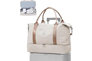 WEPLAN Sac de Voyage Femme Sac Weekend Maternité avec Compartiment Chaussures Sacs Voyage Cabine Avion Week-End Sacs Sport Gym d'hôpital Femme Homme Imperméable Travel Duffle Bag,Beige et Marron
