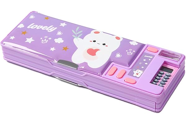 LilyBeauty Trousse multifonction avec calculatrice, taille-crayon et curriculum, plusieurs motifs mignons, convient pour les filles et les garçons, excellent cadeau pour les enfants (violet)
