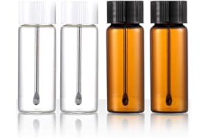 UENXRXE 4 Stück Premium Schnapsbehälter Mit Löffel,65Mm Probefläschchen Aus Klarem Glas Dosierer, Schnapsflasche Mit Teleskop-Löffe, Luxusspender,Dosierer Pulver (B)