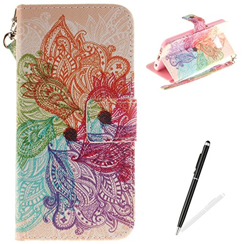 MAGQI for Samsung GALAXY S6 Case Premium Leather Flip PU Wallet Cover with Colourful Mandala Cartoon Stand Card Slots Magnetic Folio Notebook Skin Shell Full Body Protection Leaves