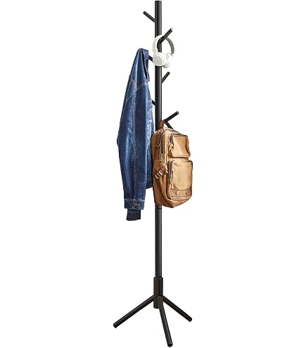 HOMCOM Stijlvolle Kapstok Met 8 Haken En Plank - Robuust Kledingrek Voor Entree - Bruin Metaal 45 X 45 X 180 Cm