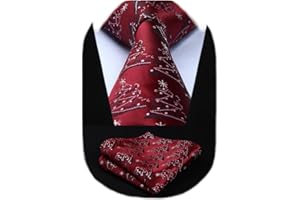 HISDERN Christmas Ties for Men Xmas Novelty Tie and Pocket Square Festive Party Funny Necktie Gift Set