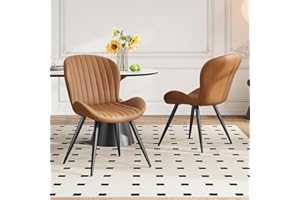 Hawthyhome Dining Chairs Set of 2 | Upholstered Fabric with Backrest, Metal Legs, Modern Kitchen & Dining Room Chairs • Brown