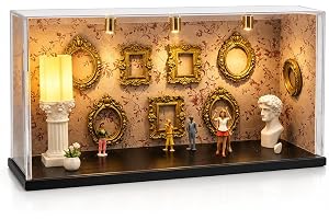 Mini Museum Fotoram, SGZIOO fotofodral med LED, akryl mini fotomuseum med 6 slumpmässiga figurer, djup ram för objekt, perfek
