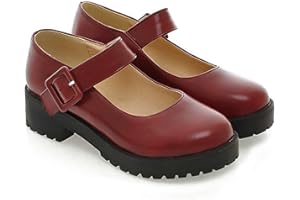 KUHAOFEU Women's Mary Janes Shoes Cute Round Closed Toe Flats Platform Oxford Dress Shoes Ankle Strap Uniform Party School Work Shoes