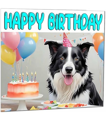 Biglietto di auguri Buon compleanno con Border Collie (15x10 cm) e busta. Interno vuoto per il tuo messaggio. Perfetto per ogni amante dei cani. - Italia