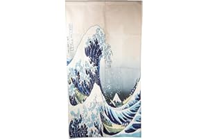 lachineuse - Noren Japonais Vague de Kanagawa - Rideau Vague Japonaise Mer - Décoration Porte & Murs - Tapisserie Murale - 90 x 150 cm - Tableau Traditionnel - Déco Asiatique - Coloris Bleu