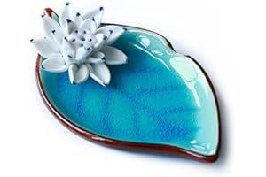 BINOSTER Incense Stick Holder Censer Ceramic Handmade Artistic Burner Stick Coil Lotus Porcelain Decorative Flower Incense Cone Ash Catcher Tray Handmade