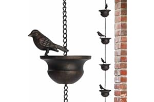 Xiixuuj Cadena para canalón de Lluvia, Cadena de Lluvia, Adorno de jardín, Campanas de Lluvia de 2,4 m, con Colgador fijado y 8 pájaros para desviar el Agua, Cadena de Lluvia, Adorno de jardín para