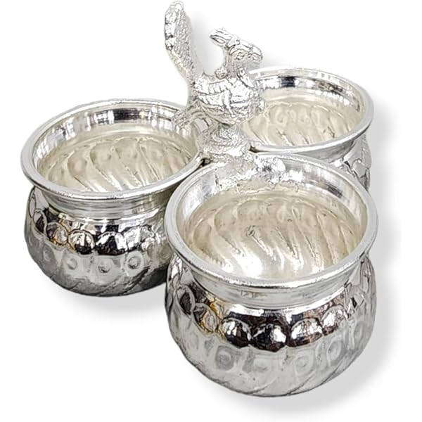 Buy Gifts Paradise German Silver 3 Cups Kumkum Holder | Haladi