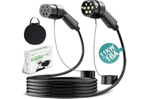 JATRHG Câble de Recharge EV 11KW 16Amp /Trois Phases/ 10 mètres/Véhicule électrique et Hybride Rechargeable de Type 2 à Type 2