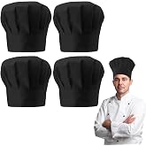 WEFHEF 4PCS Chef Hats, Chef Hats with Elastic Band, Adjustable and Reusable Chef Hat, Unisex Kitchen Hat for Men Women (FR/ES