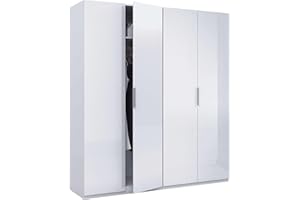 Habitdesign Armario 4 Puertas, 200 cm (Alto) x 180 cm (Ancho) x 52 cm (Fondo), Ropero Grande 4 Puertas, Color Blanco Brillo