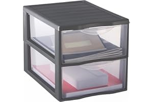 SUNDIS Orgamix, schubladenbox aus Kunststoff, 2 transparente Schubladen für A4-Papier, Höhe 25,5 cm, stapelbar, ideal für Schreibtisch, Unterricht, Dokumente, Zubehör