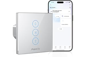 Interruptor Persiana Wifi Maxcio Compatible Con Alexa y Google Home, Plata Interruptor Inteligente Persiana con Temporizador y Control por Voz,Requiere Cable Neutro, Plata