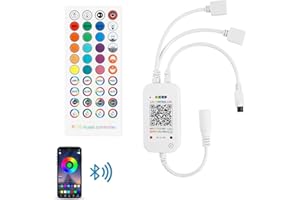 Aroidful Contrôleur Musical LED RGB Bluetooth et Télécommande IR 40 Touches, Contrôleur RGB Synchronisé avec La Musique 2 ports 4 Broches DC 5-24V pour Bande LED SMD 5050 3528