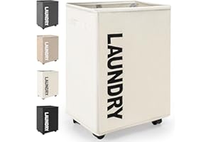 Rieeyrslza Cesto della Biancheria con Ruote 65L Cesto Portabiancheria Sporca di Tessuto Oxford Grandi Cesta del Bucato con Maniglia Portabiancheria Pieghevole, Riporre Federa e Coperte (Beige)