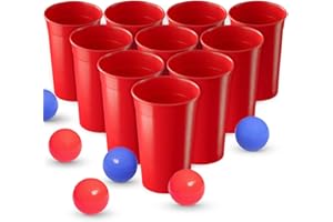 KJSXUUE Czerwony kubek, zestaw do gry w Beer Pong, zestaw do piwa, nadaje się do mycia w zmywarce i do kontaktu z żywnością, kubek plastikowy czerwony i niebieski, 473 ml (czerwony)