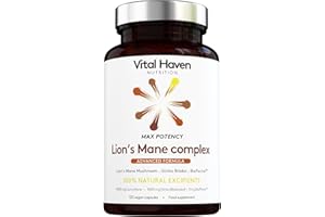 Complex Cognitive Formula - Lion's Mane (4000mg) & Gingko Biloba (1000mg) - 120 Vegan Capsules - Max Potency - with Piperine for Maximal Absorption - Made in The UK by Vital Haven