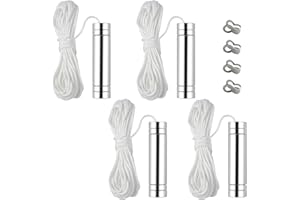 NewZC 4 Pcs Cylindrical Bathroom Light Pull Cord Handle Chrome Pull Cord Weight Handle with 150cm Long Nylon Pull Cord String Extension Connector for Bedroom Toilet Ceiling Light Fan Blind - Silver