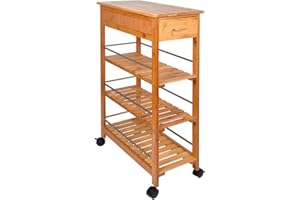 Lantaly Platzsparender Bambus-Küchenwagen mit Schublade, Allzweck-Organizer-Gestell, 4-stöckig, schlanker Bambus-Kücheninseln, Aufbewahrungswagen