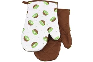 ‎EUROMAT 2 TLG. Set Topfhandschuhe mit Magnet Grillhandschuhe Backhandschuhe Ofenhandschuhe Kochhandschuhe Küchenhandschuhe Früchte Kiwi- Grün Braun Weiß