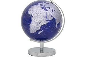 The Leonardo Collection Rotante World Desktop Globe Lucidato Metallo Argento Supporto Basamento Terra Blu - Blu, 19cm