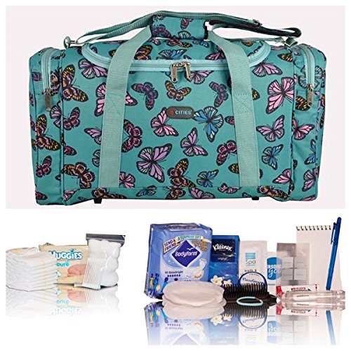 Aqua butterflies Essentials pre-packed maternity/hospital bag/holdall for Mum & Baby