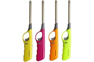 GENZY Utility Lighter 4-Pack, Multi-Purpose, Wind Resistant, Stainless Steel, Durable, Refillable Gas Lighter, Perfect for Kitchen, BBQ, Candle, Fireplace, Grill, Bakhoor, Charcoal