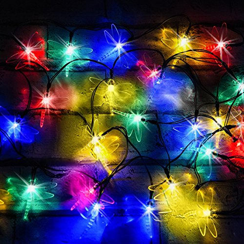 Solar Lichterketten aus 30 Mehrfarbigen Solarbetriebenen LED Libellen-Lichtern, lichterkette, solar lichterkette, mehrfarben solar lichterkette, solar lichterkette außen, Solarleuchten, Solarleuchte von SPV Lights: Der Solarlicht- & Beleuchtungsspezialist (2 Jahre kostenlose Gewährleistung inklusive) - 2