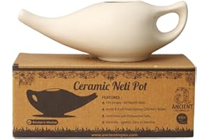 ANCIENTIMPEX Cream Ceramic Neti Pot Dishwasher Safe with 5 Bags of Sinus Neti Salt 270ml