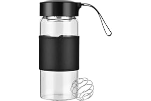 Cosmeria Protein Shaker de Vidrio de 16 Oz con Tamiz Integrado y Bola de Mezcla de Acero Inoxidable, Libre de BPA y Antigoteo con Diseño de Silicona Antideslizante