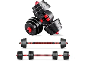 JUPPLIES Juego de Mancuernas Ajustables 2 en 1-10kg 20kg 40kg - Kit de Pesas con Barra Recta Ajustable y Antideslizante - Pesas y Mancuernas Discos Recubiertos