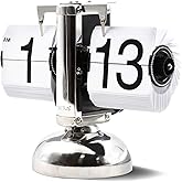 Betus [Retro Style] Classic Metal Mechanical-Digital Display Battery Powered Flip Desk Shelf Clock- 8 x 6.5 x 3 Inches (White