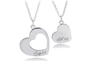 KUIYAI Halskette für Schwestern mit Herzanhänger für 2 Schwestern (Aufschrift Big Sis und Lil Sis)