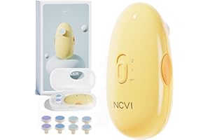 NCVI Baby Nail Trimmer Electric, Baby Nail File, Safe Baby Nail Clippers, Trim and Polish Set for Newborn Baby Infant Toddler Kids, Fingernails Care, Grooming & Manicure kit, 8 Grinding Heads, Yellow