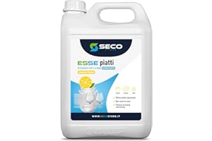 SECO STORE SECOSTORE Detersivo Piatti a Mano Liquido ESSE PIATTI, Igienizzante Concentrato Disincrostante Professionale, Profumato al limone | Tanica 5 litri