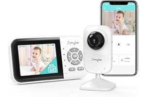 Simyke Moniteur vidéo pour bébé, caméra WiFi pour bébé, affichage de 2,8″ et contrôle d'application, portée de 1000 pieds, conversation à 2 voies, vision nocturne automatique, alerte