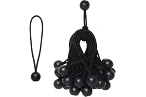 CampTeck U6967 - Set di 30 Tiranti Elastici a Sfera Bungee Ball Corde Elastiche a Sfera per Tende, Teloni, Insegne, Sacchi a Pelo, ECC - Nero - Lunghezza 18cm