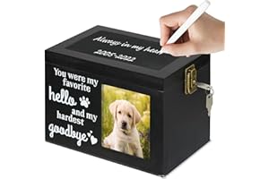 Hoclauho Haustierurne aus Holz mit Fotodisplay und Schloss, Gedenkbox für Hund oder Katze, Erinnerungsurne für die Asche von Hunden und Katzen (Schwarz, 20 * 15.3 * 14)