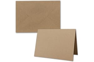 NEUSER PAPIER Set di 20 biglietti pieghevoli con buste più grandi di formato DIN B6, in carta kraft marrone, biglietti pieghevoli con buste