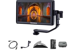 Feelworld S55 V3 6 Zoll DSLR Kamera Field Monitor Small Full HD 3DLUT 1920x1080 IPS Peaking Focus Video Assist mit 4K HDMI 8.4V DC Input Output Komplett mit Batterie und Tasche,Tilt Arm