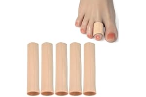 DYKOOK Cuttable Toe Tubes Sleeves 5 Pack, Made of Elastic Fabric Lined with Silicone Gel. Toe Sleeve Protectors Splints Relief Toes Pressure