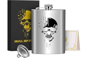 LKKCHER NOVELTY 8oz/237ml Flasques en Acier Inoxydable avec Entonnoirs, Carte de Voeux et une Boîte Cadeau, Motif de Crâne Noir, Cadeau pour Flasques en Plein Air, Pour Camping, Randonnée, Activités de Plein Air