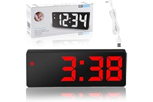 RISVOWO Orologio Digitale con Display LED, 12/24H, Snooze, USB/Batteria, Sveglia da Comodino per Casa, Camera da Letto, (Rosso)