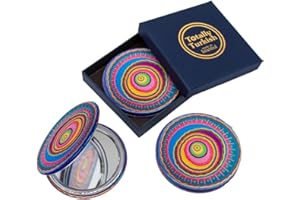 Totally Turkish Metal Compact Mirror – Small Folding Round Mirror With Magnetic Close – 1x & 2x Magnification – For Handbags, Make-Up, Travel & Commutes – Bright & Funky Geometric Pattern (Mambo)