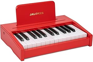 JALOKEE Teclado de piano infantil, piano digital para niños, instrumento musical educativo de juguete, piano de madera para niños y niñas mayores de 3 años (Rojo, 25 Teclas)