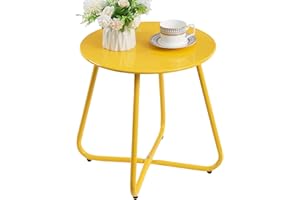 HollyHOME Mesa Auxiliar Exterior Redonda Mesa Auxiliar de Patio & Jardin Mesa Balcon Pequeña Metal Mesa de Centro, Amarillo