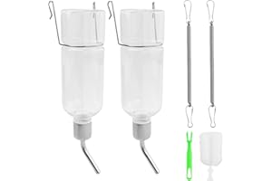 JRSHIRLEYLTD Lot de 2 bouteilles d'eau suspendues pour animaux de compagnie, avec brosse de nettoyage, 350 ml, contenance transparente