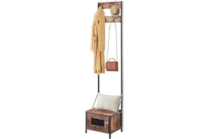 VECELO Hall Tree with Shoe Storage Organizer, Entryway Coat Rack, Tall Clothes Stand Freestanding with Hooks for Mudroom, Hallway, Bedroom, Metal Frame, Industrial, Easy Assembly, Rustic Brown